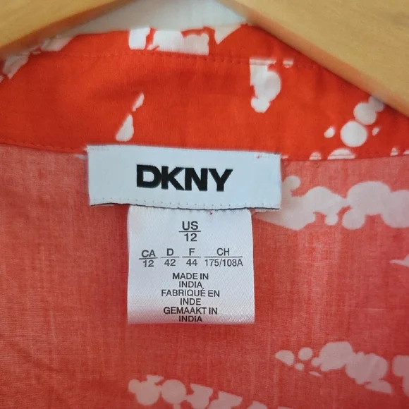 DKNY Darker Orange and White Midi Dress With Tie Lightweight 3 Button New - Picture 2 of 14